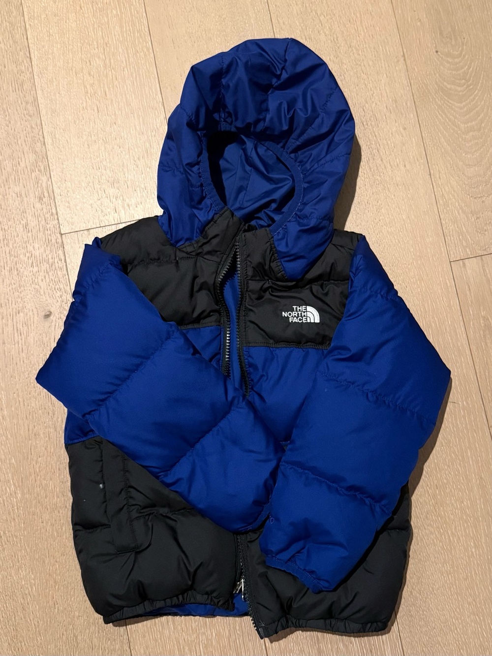 The North Face Reversible Blue and Black Kids Puffer Jacket with Hood